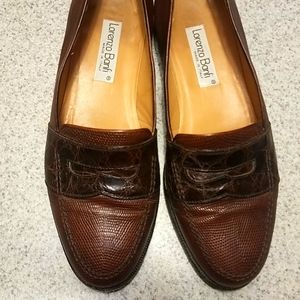 Lorenzo Banfi men's crocodile and lizard skin loafers. size 10. brown